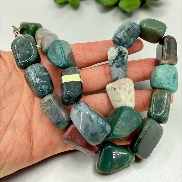 Massive Chunky Multi Agate Nugget Statement Necklace 16” 154g Natural Stone Boho - Picture 14 of 17